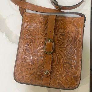 Patricia Nash brown tooled leather crossbody purse